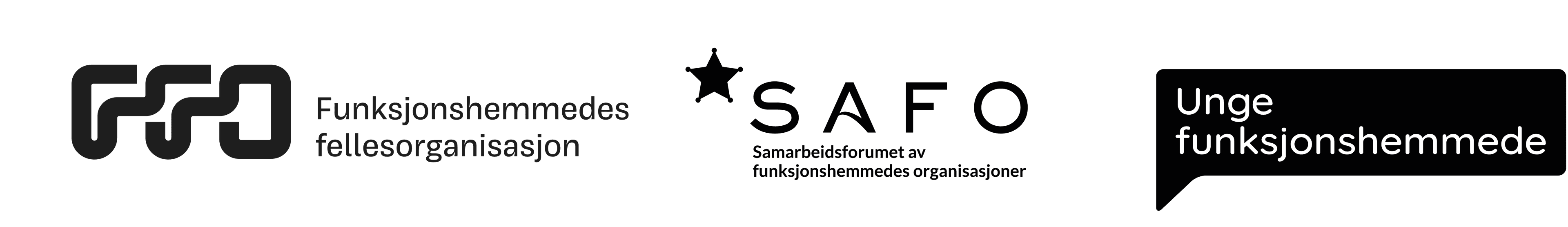 Logoen til Funksjonshemmedes fellesorganisasjon, Samarbeidsforumet av funksjonshemmedes organisasjoner og Unge Funksjonshemmede